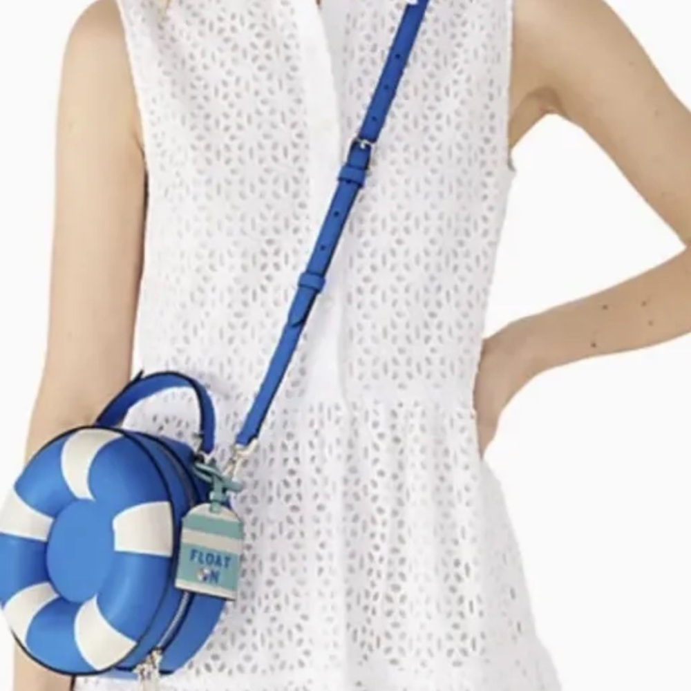 Kate Spade Pool Float Crossbody NWT Blue White Round Handbag - Picture 2 of 10